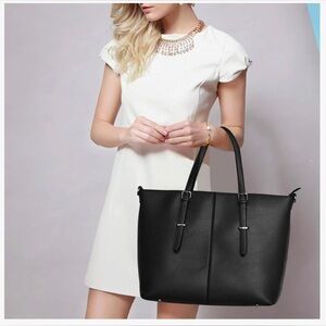 Elegant Black Leather Tote Bag
